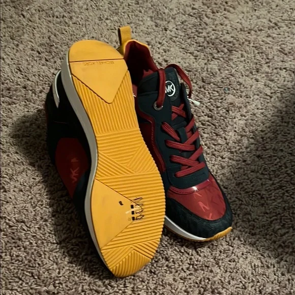 Michael Kors Red and Black Sneakers with Yellow Accents - Picture 7 of 10